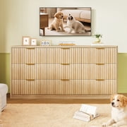 TEENFON 63.0 wide Fluted 9 Drawer Dresser For Bedroom, Modern Chest Of Drawers, Wood Closet Clothes Organizer For Bedroom, Hallway, Natural