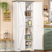 TEENFON 67" Kitchen Pantry Cabinet with 4 Doors, Farmhouse Pantry Cabinet with Adjustable Shelves, Storage Cabinet for Kitchen, Bathroom, White
