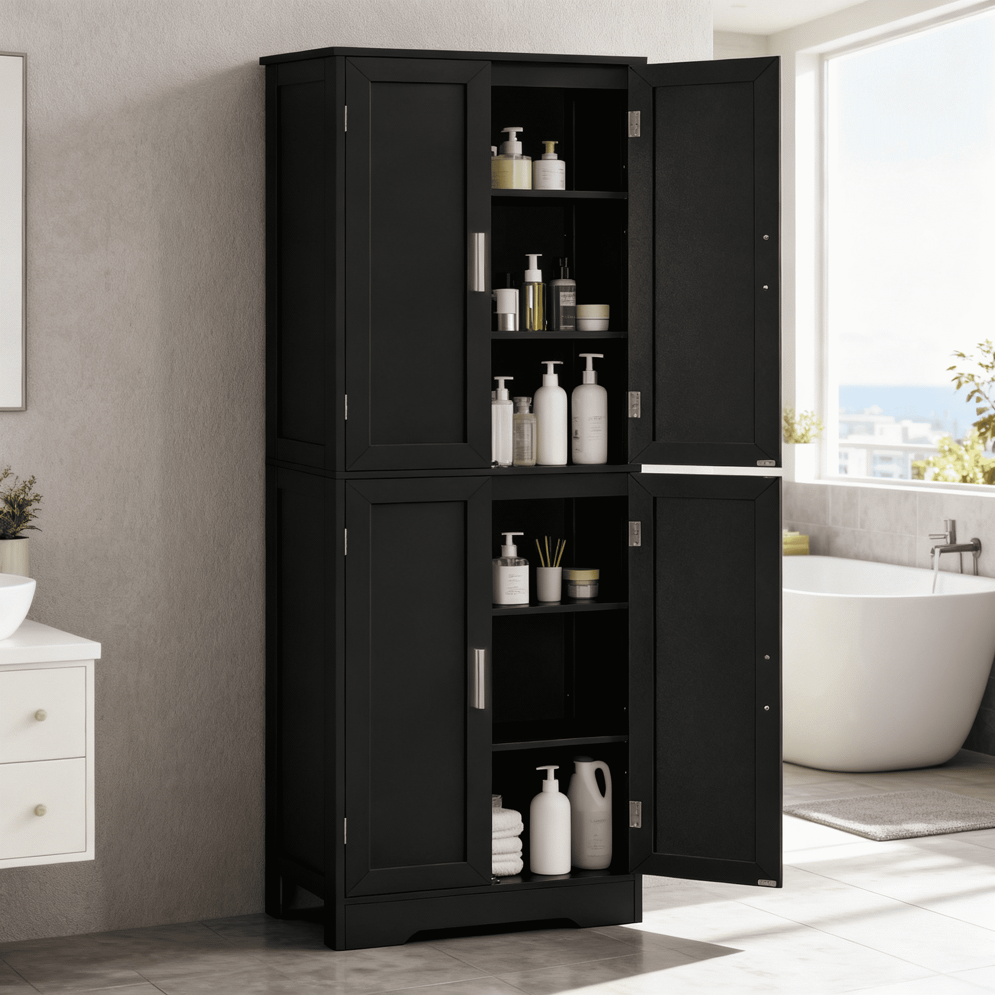 TEENFON 67” Storage Cabinet, Kitchen Pantry Cabinet, Cupboard, Tall Bathroom Cabinets, Black