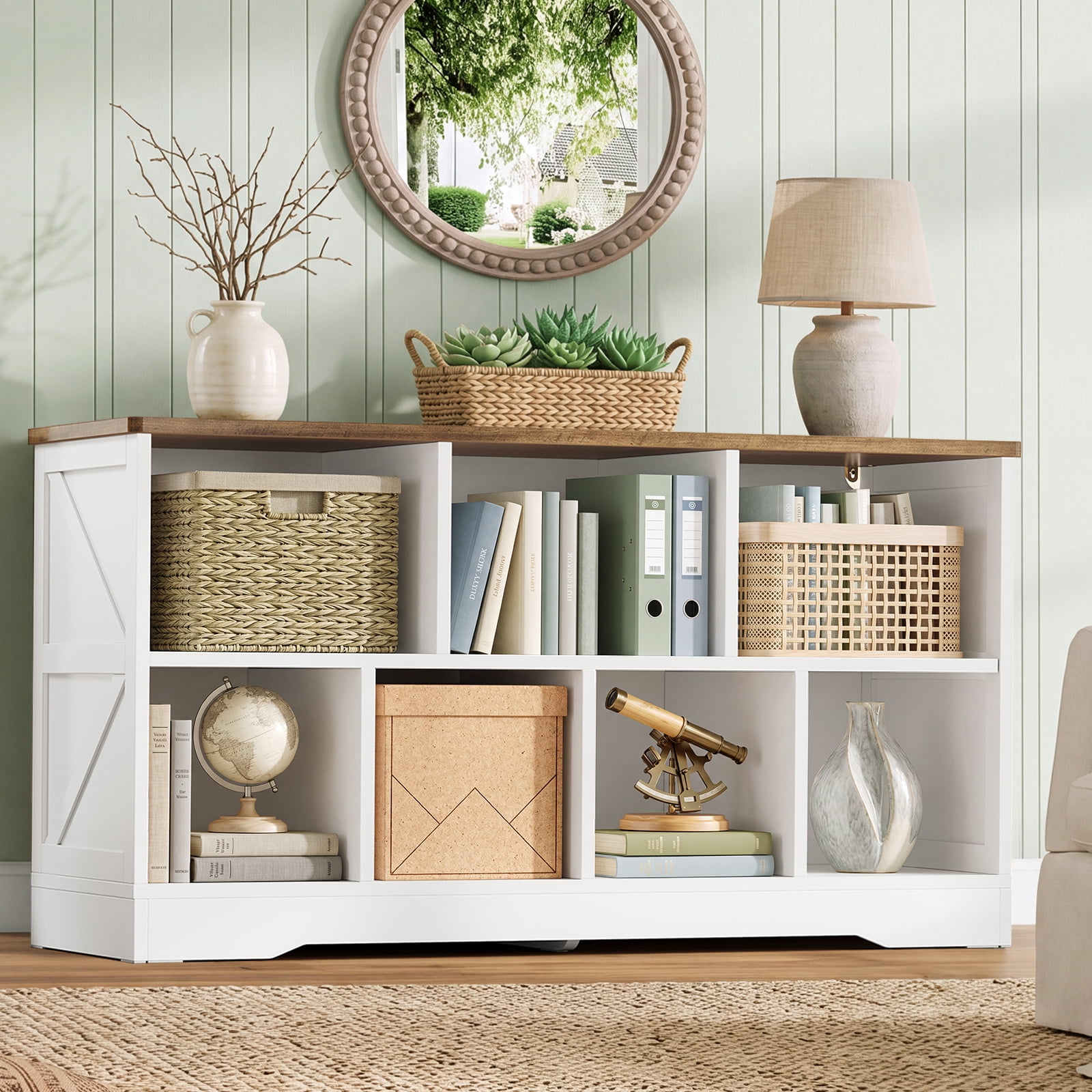 TEENFON 7 Cube Bookshelf, 2 Tier Low Storage Organizer Book Shelf ...
