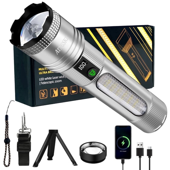 Rechargeable LED Flashlight,250,000 High Lumens, USB-C Fast Charging, 9 Light Modes, Zoomable Waterproof Flashlight for Camping, Hiking, Emergency Use