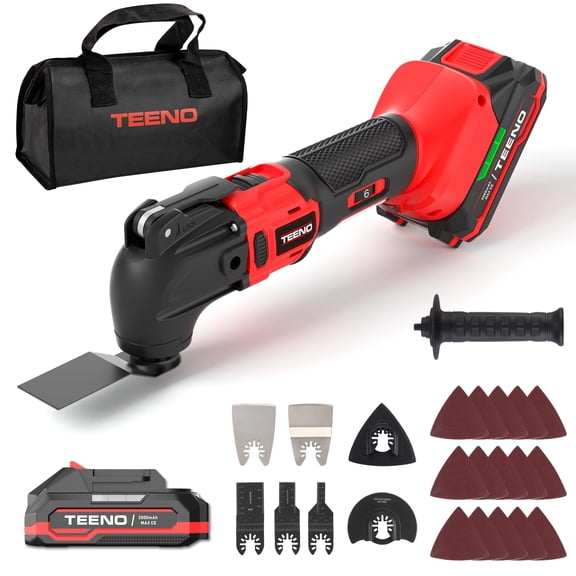 TEENO 20V Cordless Oscillating Tool with Battery, Oscillating Multi Tool with 6 Variable Speeds, Quick-Lock Change System, 4 Oscillation Angle, 26PCS Multitool Blades & Carrying Bag for DIY Projects