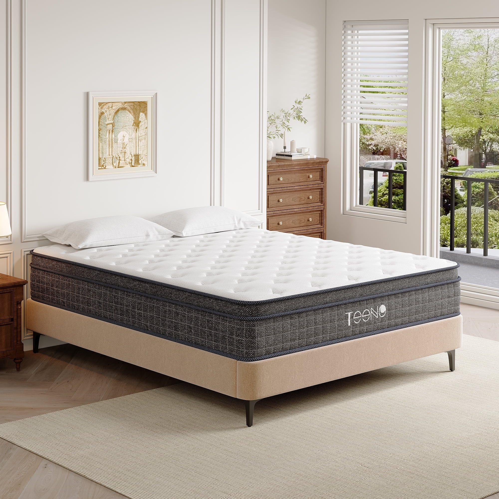 TEENO Twin Mattress, 10 Inch Gel Memory Foam Mattress, Pocket Coils Springs Hybrid Mattress, Medium Firm Mattress, Twin Bed Mattress in a Box, CertiPUR-US Certified