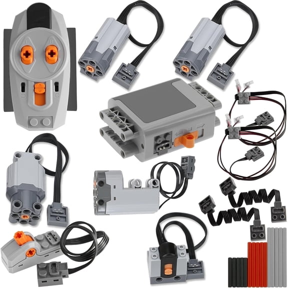 TEESE 27pcs Technic-Motor Set with Motor-Remote Control-Receiver, Battery-Box-Switch-Light-Cable, Compatible with Technic-Parts