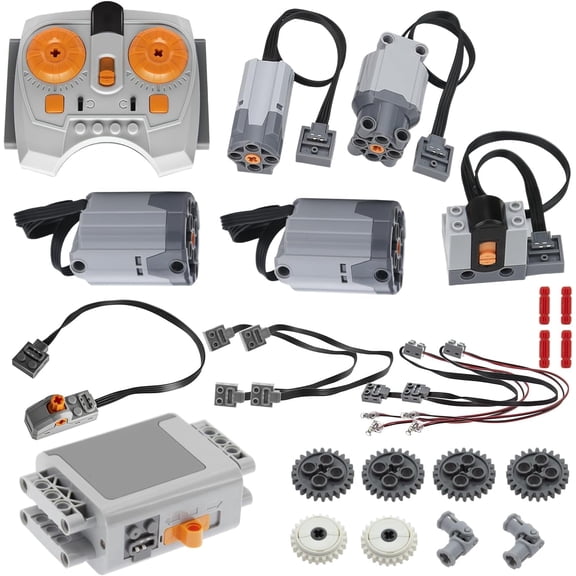 TEESE 24pcs Technic-Motor Set with Adjustable-Speed-Remote-Receiver, Battery-Box-Extension-Cable, Compatible with Technic-Parts