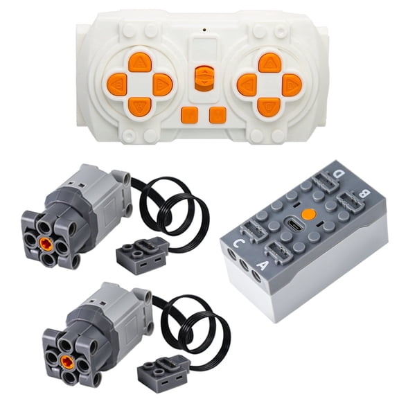 TEESE 4pcs Technic-Motor-Remote-Control-Kit with L-motor-Remote-Control-Battery-Box, Compatible with Technic-Parts for STEM MOC Project Replacement-parts