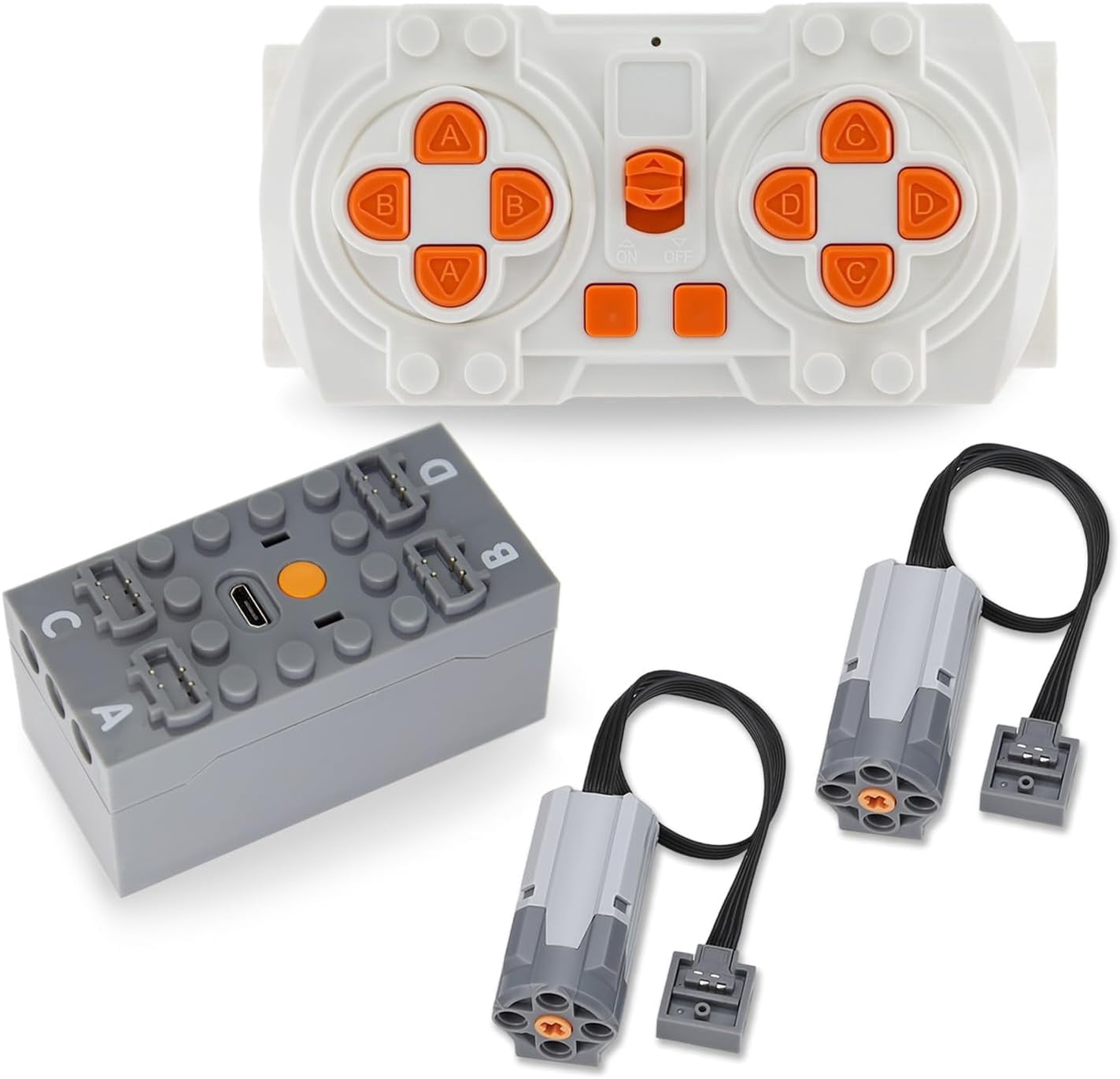 TEESE 4pcs Technic-Motor-Remote-Control-Kit with M-motor-Remote-Control-Battery-Box, Compatible with Technic-Parts for STEM MOC Project Replacement-parts