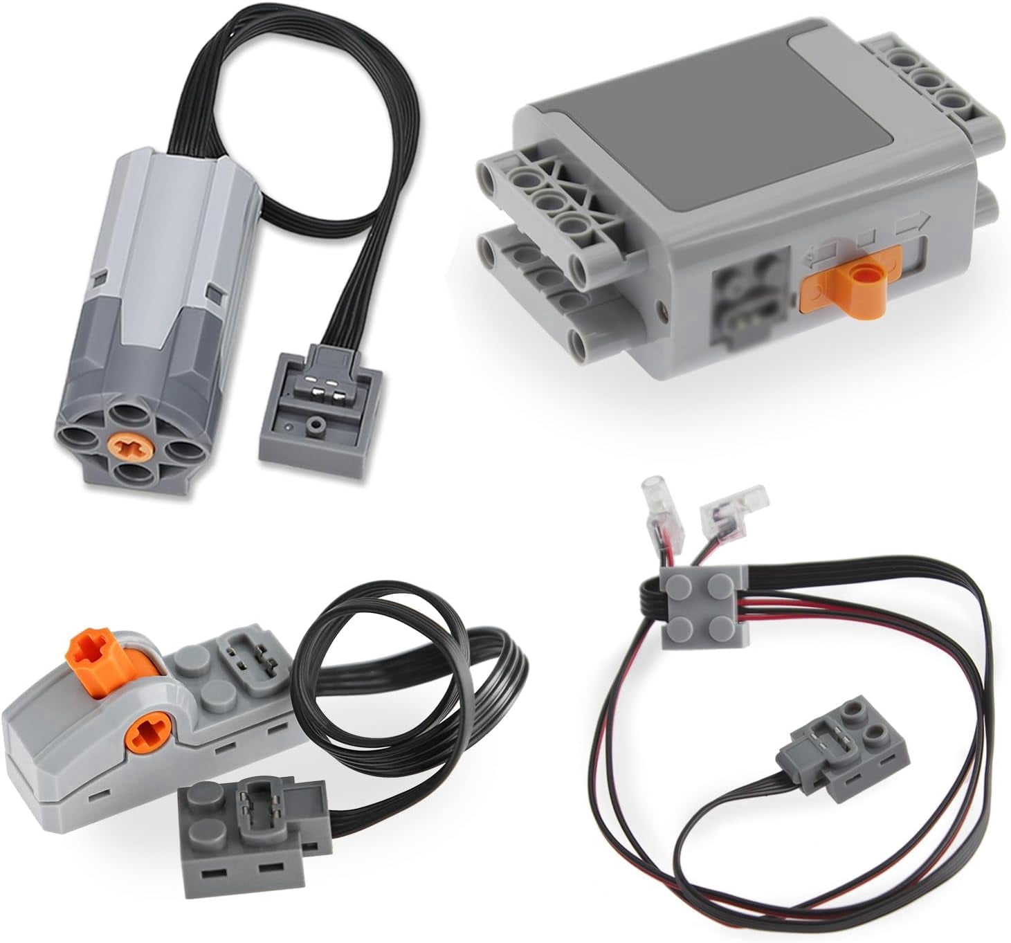 TEESE 4pcs Technic-Motor Set with Motor-Swith-Light-Cable, Battery-Box, Compatible with Technic-Parts