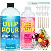 TEEXPERT Deep Pour Epoxy Resin, 51OZ Epoxy Resin Kit for 2-4" Pour Depths, Crystal Clear & High Gloss, Bubble-Free Casting Resin for Flower Preservation, River Tables-2:1 Mix Ratio