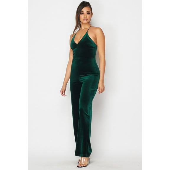 TEEZE ME Womens Green Spaghetti Strap V Neck Wide Leg Jumpsuit 7