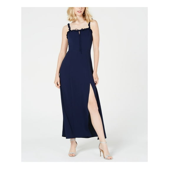 TEEZE ME Womens Navy Slitted Ruffled Spaghetti Strap Square Neck Midi Wrap Prom Dress 5\6