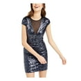 thumbnail image 1 of TEEZE ME Womens Purple Sequined Short Sleeve V Neck Above The Knee Evening Body Con Dress 3\4, 1 of 4