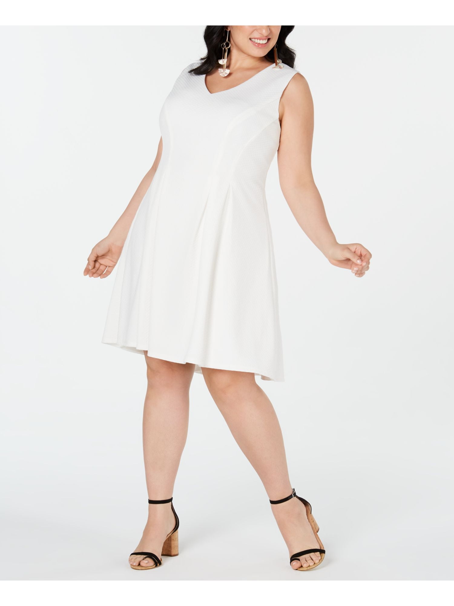 white v neck fit and flare dress V-Neck Lace Fit-And-Flare Wedding Dress