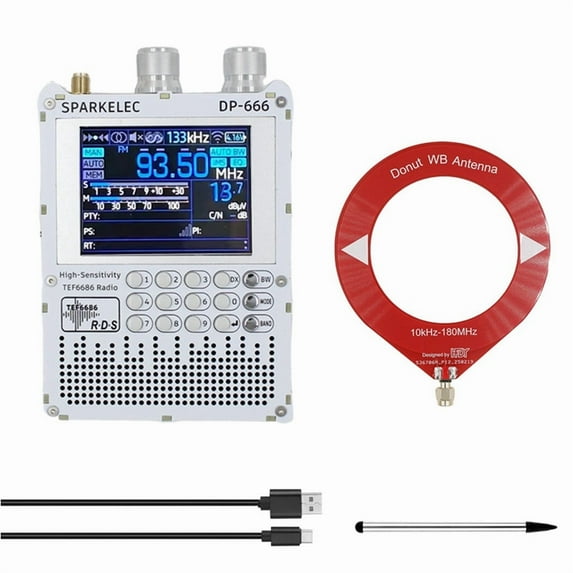 TEF6686 Radio DP-666 Full Band FM/LW/MW/SW Shortwave Radio ESP32 RDS 2.8 Inch IPS Touch Screen+Loop Antenna Kit,1 * Radio 1 * Loop Antennas 1 * Touch Pen 1 * TYPE-C Data Cable,White