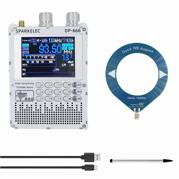 TEF6686 Radio DP-666 Full Band FM/LW/MW/SW Shortwave Radio+Loop Antenna Kit ESP32 RDS 2.8 Inch IPS Touch Screen,1 * Radio 1 * Loop Antennas 1 * Touch Pen 1 * TYPE-C Data Cable,White