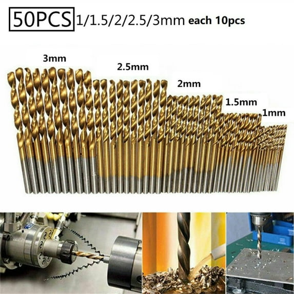 TEFEY Durable Cobalt Hard Metal Stainless Steel Drill Bits, 1-3mm, 50pcs