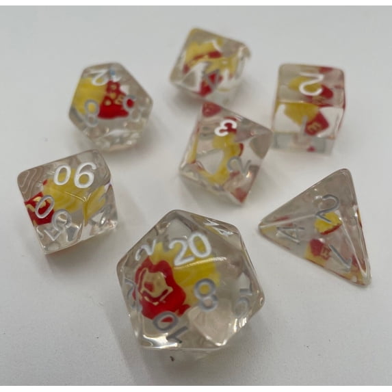TEG - 7 Clear w/ White French Fries Polyhedral Dice