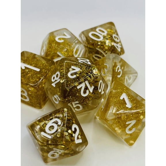 TEG - 7 Clear w/ White Gold Glitter Polyhedral Dice