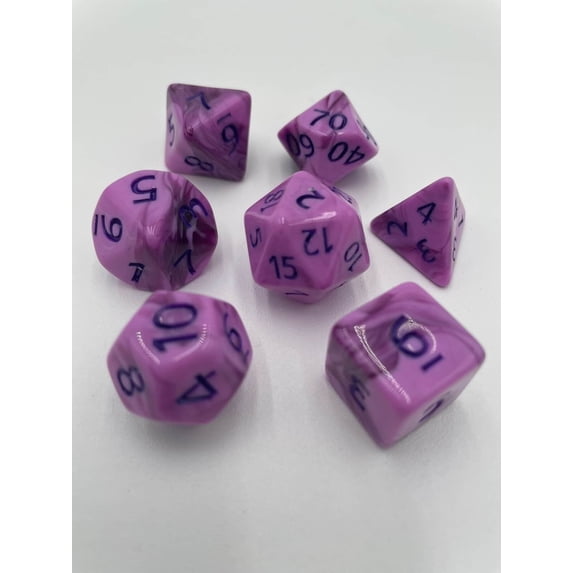 TEG - 7 Pink & Purple w/ Purple Marbled Polyhedral Dice