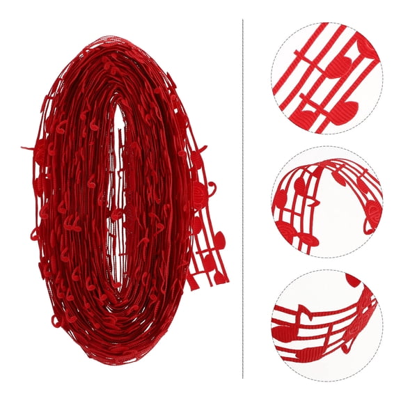 TEHAUX 1 Roll Red Polyester Ribbon for Women and with Musical Notes and Elegant Design