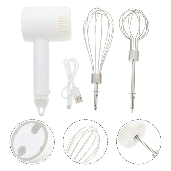 TEHAUX 1Set Rechargeable Cordless Hand Electric Mixer White Compact Lightweight Design