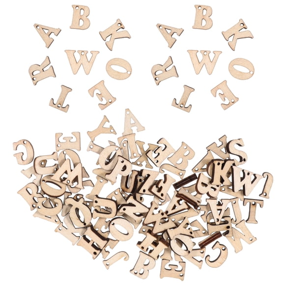 TEHAUX 100PCS Unfinished Wooden Capital Letters Alphabet Cutouts with Holes for Scrapbooking Crafts DIY Decoration Display