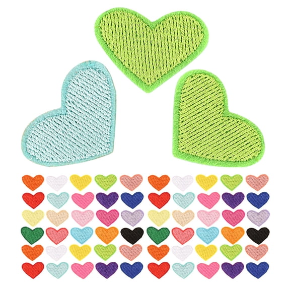 TEHAUX 100Pcs Assorted Color Heart Shaped Fabric Patches for Iron on Repair