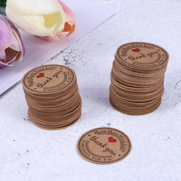 TEHAUX 100pcs Multi Round Kraft Paper Thank You Tags for Party Favors Gifts Decoration DIY Crafts
