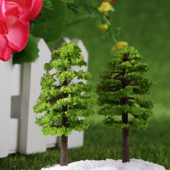 TEHAUX Set of 10 Green Artificial Trees for Garden Decor, Terrariums, and Indoor Outdoor Decoration