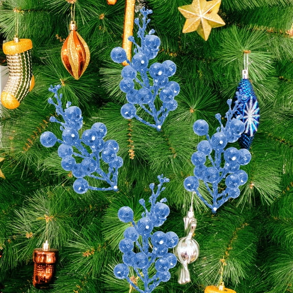 TEHAUX 10Pack Christmas Tree Decor Blue Foam Artificial Berry Stems for