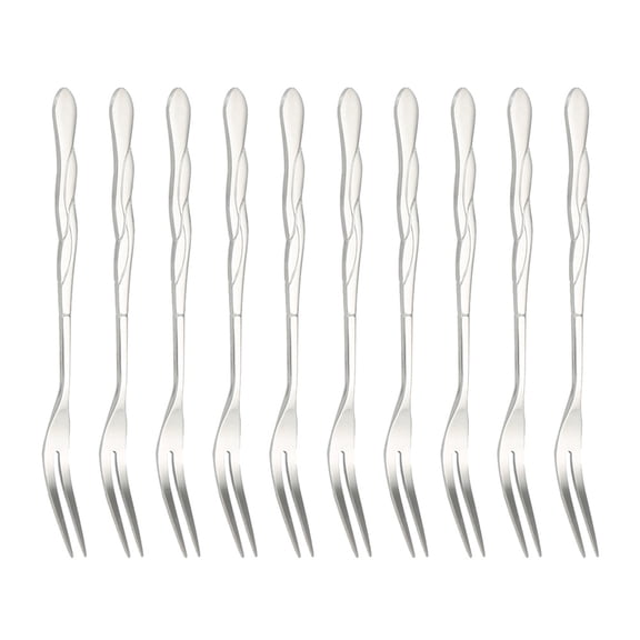 TEHAUX Set of 10 Reusable Two-Prong Fruit Forks, Stainless Steel Snack and Meal Picks for Everyday Use