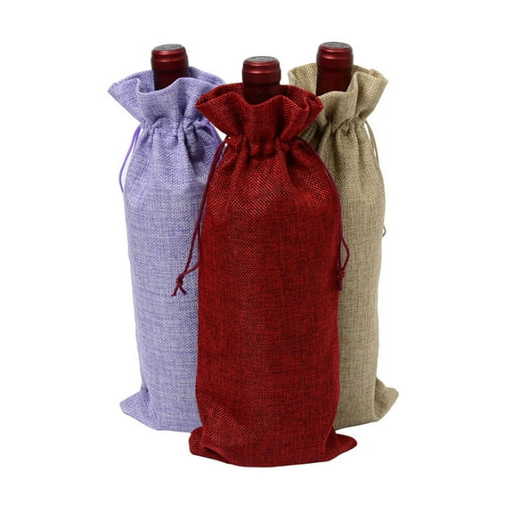 TEHAUX Reusable Drawstring Wine Bags Jute for Banquets Parties and 10Pcs