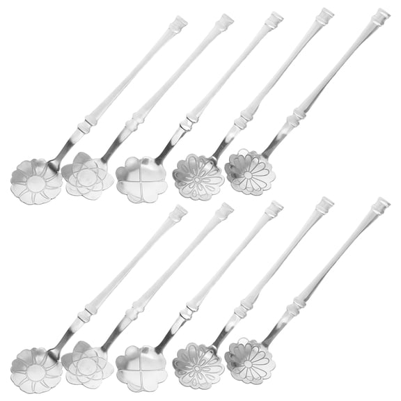 TEHAUX 10Pcs Silver Stainless Steel Dessert Spoons Set Elegant Design for Ice Cream Coffee and Sugar