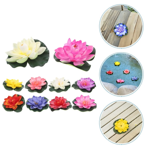 TEHAUX 10Pcs Multicolor Artificial Water Lilies Floating Lotus Flowers for Pond Aquarium Landscape