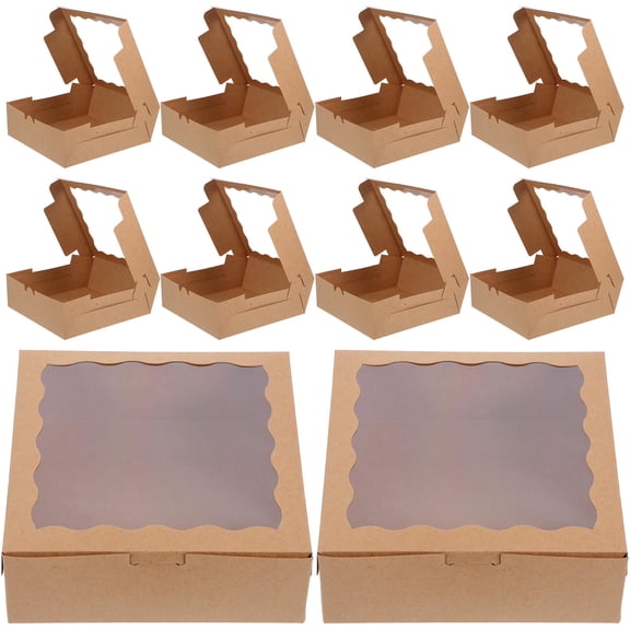 TEHAUX 10-Pack Square Favor Boxes with Window, Light Brown Kraft Paper Boxes for Party, Wedding, and Celebration Packaging