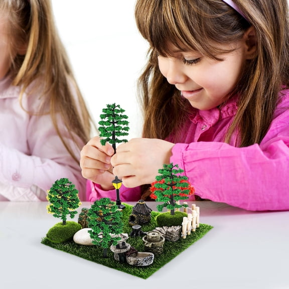 TEHAUX 10pcs Miniature Trees for Sand Table Tree Model Green Plastic Educational Tool Bookshelf Decor