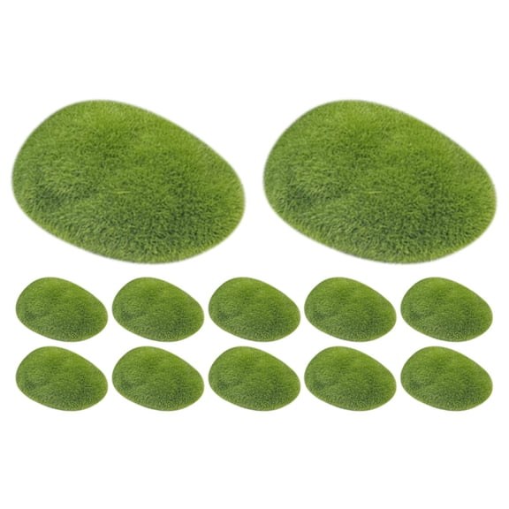 TEHAUX 12 Pcs Artificial Moss Stones Green Faux Rock Decorations for Garden Landscape Outdoor Indoor Use