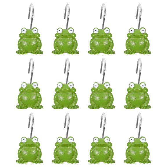 TEHAUX Cute Frog Shower Curtain Hooks, Green Resin, Smooth Gliding Function
