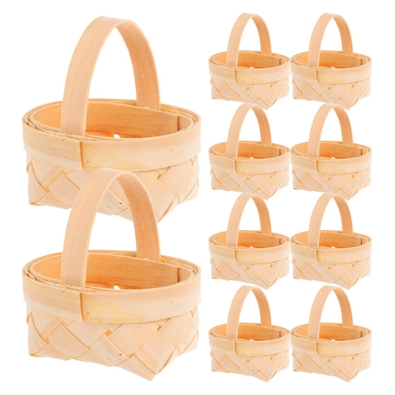 TEHAUX 14Pcs Handmade Wood Chip Basket Small Woven Basket with Handle Lightweight Portable Design