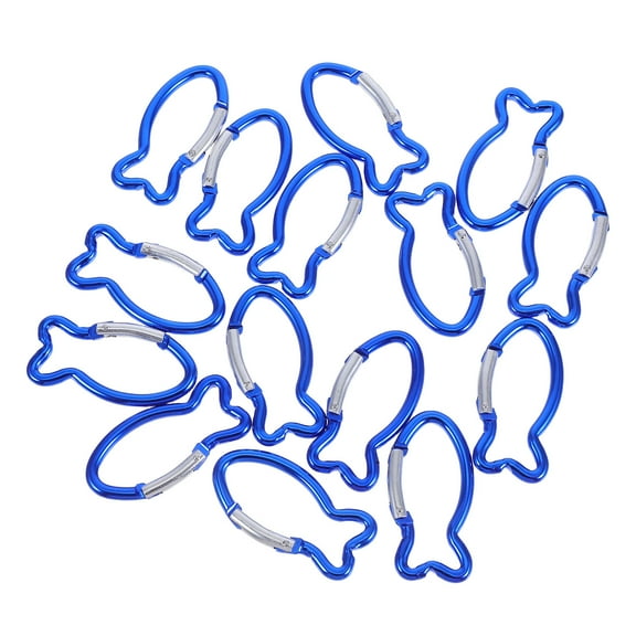 TEHAUX Fish Shape Carabiner Camping Clips Durable Aluminum Blue 15Pcs