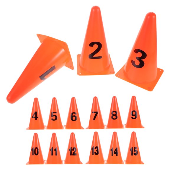 TEHAUX 15Pcs Orange Numbered Training Cones Soft Plastic Markers for Soccer Basketball Football Practice