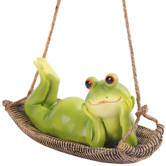 TEHAUX 1Pack Cartoon Frog Figurine Resin Material Home Decor Swing Posture 6.29X3.14X2.75in