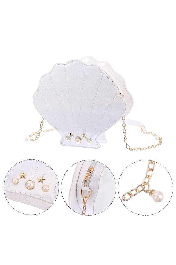 Crossbody Purse for Women, Seashell White PU , Lightweight Leisure Shoulder Bag, 1 Pack