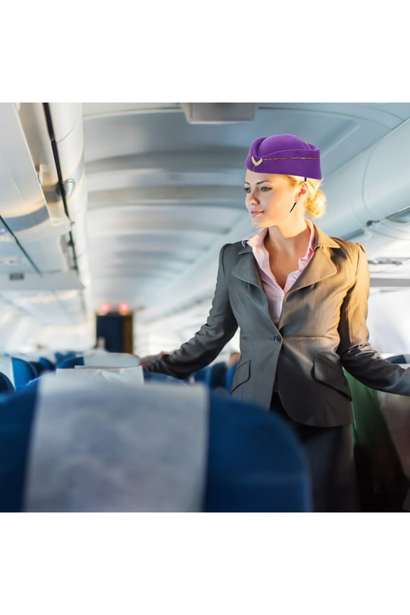 1Pack Flight Attendant Accessories Purple Airline Stewardess Hat for Women Weddings
