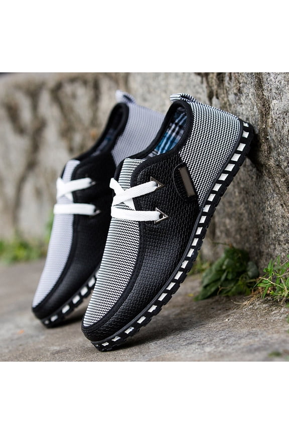 1Pair Casual Black Men Shoes Driving Shoes Breathable Anti Slip Decompression