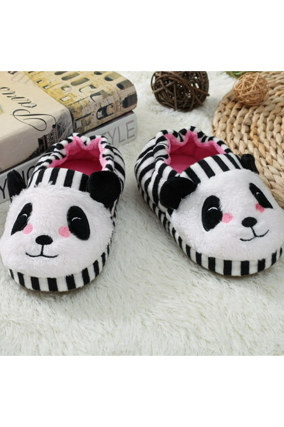 1Pair Plush Warm Indoor Slippers Panda Shape with Elastic Wrapping