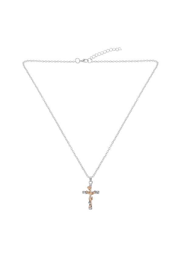 Chic Cross Pendant for Women's Alloy Rose Design Neck Chain Stylish Jewelry for Party Decor 18.9cm