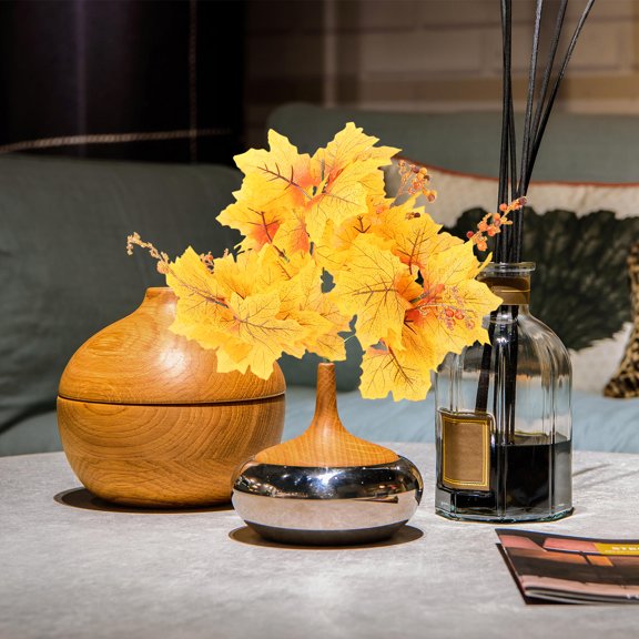 TEHAUX 1Pc Yellow Simulated Maple Leaf Branch Perfect for Vase and Desktop Ornament