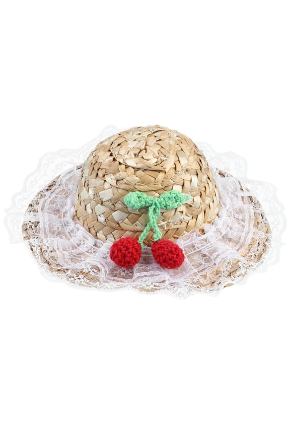 1Pc White Straw Woven Pet Hat Comfortable Soft Material for Parties and Photos