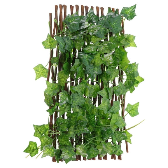 TEHAUX 1Pcs Expandable Wood Trellis Artificial Leaf Fence for Balcony 78.7x10.6x1.2in